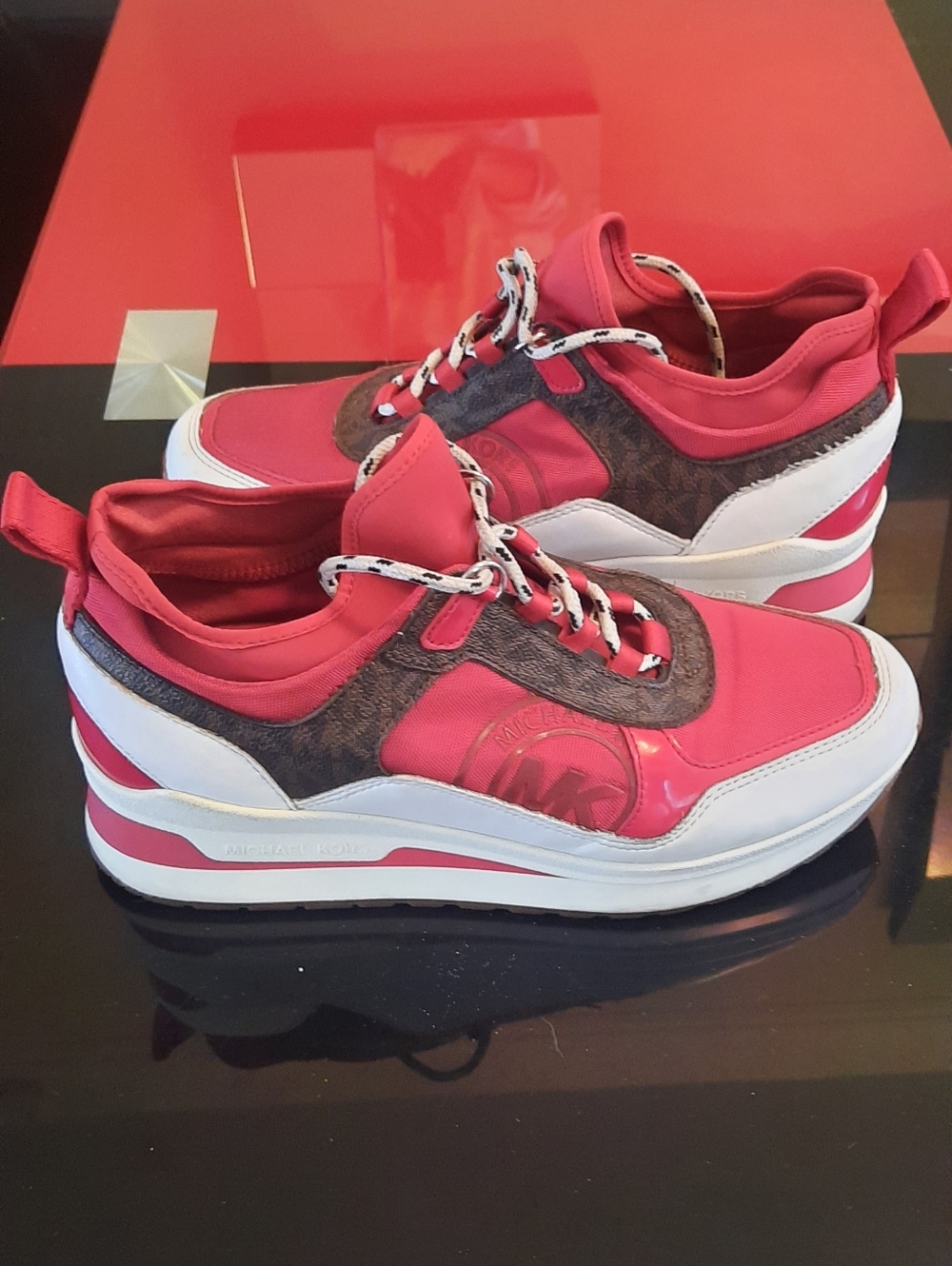 Michael Kors Red and White Platform Sneakers